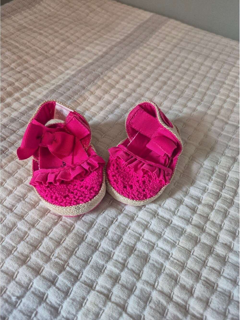 Koala Baby Pink Baby Sandals with Bow and Crochet Detail Size 1